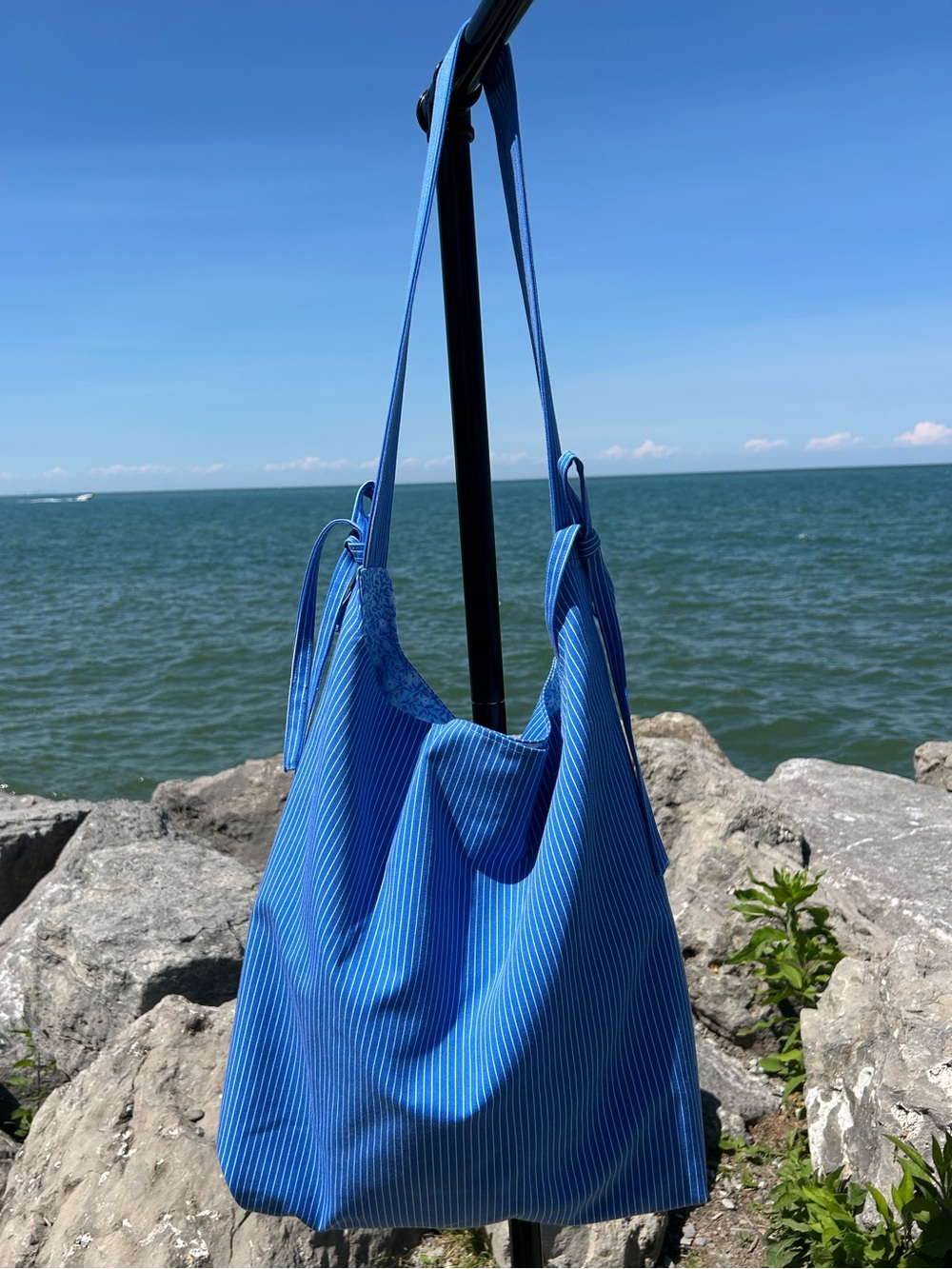 Elegant Blue Striped Shoulder Bag